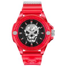 Philipp Plein The Skull Synthetic Transparent Red Silicone Strap Watch | 45mm | PWWAA0223