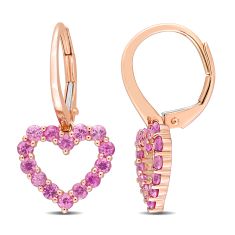 Pink Sapphire Heart Rose Gold Leverback Earrings