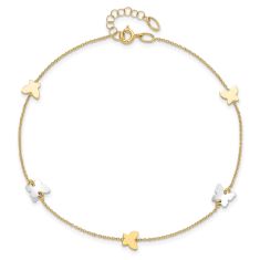 Polished Two-Tone Gold Butterfly Station Anklet