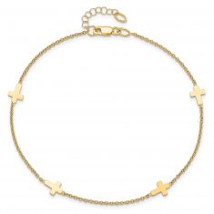 Polished Yellow Gold Cross Station Anklet