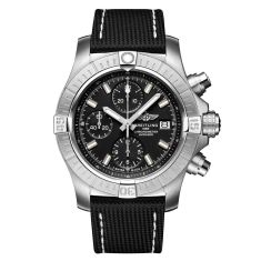 Previously Owned Breitling Avenger Chronograph 43 Black Military Leather Strap Watch | A13385101B1X2