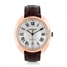 Previously Owned Cle de Cartier Rose Gold and Leather Strap Watch WGCL0004 REEDS Jewelers