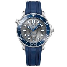 Previously Owned OMEGA Seamaster Diver 300M Co-Axial Master Chronometer Blue Rubber Strap Watch 42mm - O21032422006001