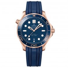 Previously Owned OMEGA Seamaster Diver 300M Co-Axial Master Chronometer Sedna Gold and Blue Rubber Strap Watch | 42mm | O21062422003001