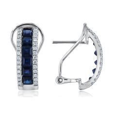 Princess Blue Sapphire and 3/8ctw Diamond White Gold Earrings - Watercolor Collection