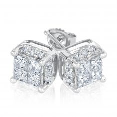 Princess Center Diamond Stud Earrings 1ctw