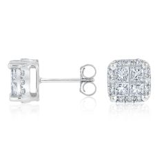 Princess Center Diamond Stud Earrings 1ctw