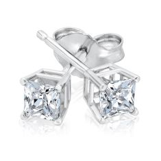 1/2ctw Princess Diamond Solitaire White Gold Stud Earrings - Classic