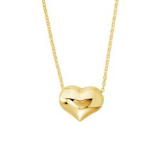 Puff Heart Solid Yellow Gold Pendant Necklace