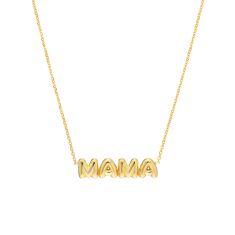 Puff "MAMA" Solid Yellow Gold Bar Necklace