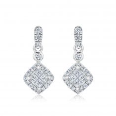 Quad Princess-Cut Diamond Frame Drop Earrings 1/2ctw