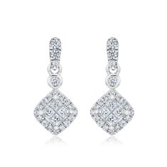 Quad Princess-Cut Diamond Frame Drop Earrings 1/2ctw