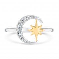 Radiant Universe Celestial Diamond Moon Star Two-Tone Ring 1/20ctw