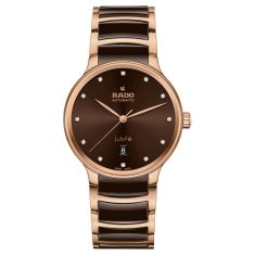 Rado Centrix Automatic Diamonds Brown Dial Rose Gold-Tone and Ceramic Watch 39.5mm - R30017732