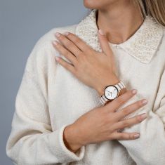 Rado Centrix Automatic Diamonds Silver Dial Rose Gold-Tone and White Ceramic Watch 35mm - R30037744