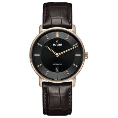 Rado DiaMaster Thinline Automatic Black Dial Brown Leather Strap Watch 40.3mm - R14068176