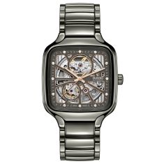Rado True Square Automatic Open Heart Diamond Grey Dial Ceramic Watch 38mm - R27083712