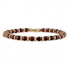 Red Tiger's Eye Beaded Bracelet in Gold-Plated Sterling Silver