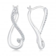 1/10ctw Diamond Infinity Twist Sterling Silver Hoop Earrings