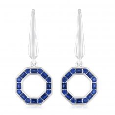 Created Blue Sapphire Sterling Silver Octagon Leverback Earrings