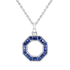 Created Blue Sapphire Sterling Silver Octagon Pendant Necklace