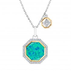 Octagon Created Opal and Created White Sapphire Two-Tone Pendant Necklace