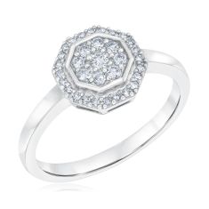 1/4ctw Octagon-Shaped Diamond Cluster White Gold Ring