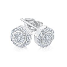 1/5ctw Octagon-Shaped Diamond Cluster White Gold Stud Earrings