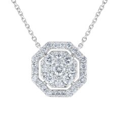 1/2ctw Octagon-Shaped Diamond Cluster White Gold Pendant Necklace