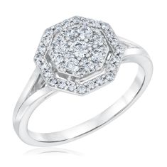 1/2ctw Octagon-Shaped Diamond Cluster White Gold Ring
