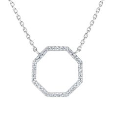 1/10ctw Diamond White Gold Octagon Pendant Necklace
