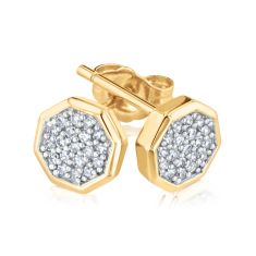 1/6ctw Diamond Pav Yellow Gold Octagon Stud Earrings