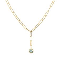 Octagon Green Quartz and 1/10ctw Diamond Yellow Gold Necklace, Limited Edition