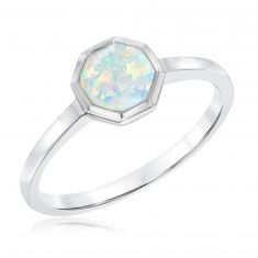 Octagon Created Opal Sterling Silver Ring