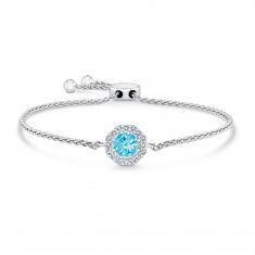 Swiss Blue Topaz and White Topaz Sterling Silver Bolo Bracelet