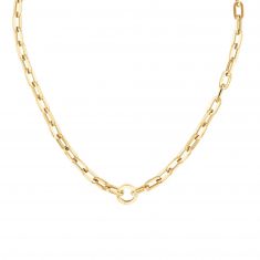 Yellow Gold Hollow Large Paperclip Charm Clasp Necklace