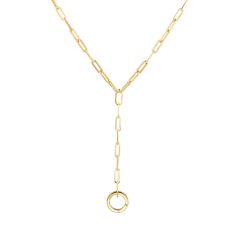 Yellow Gold Hollow Paperclip Charm Clasp Y Necklace