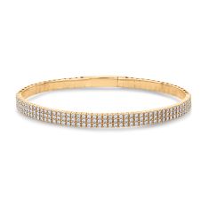 REEDS Flexible 1 1/2ctw Diamond Yellow Gold Triple Row Bangle Bracelet