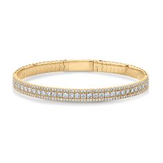 REEDS Flexible 2 7/8ctw Diamond Yellow Gold Triple Row Bangle Bracelet