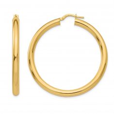 Yellow Gold Large Tube Hoop Earrings | 4x45mm