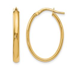 Yellow Gold Oval Hoop Earrings | 3x25mm