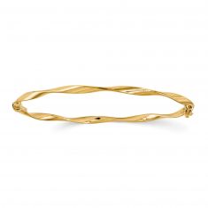 Yellow Gold Twisted Hinged Bangle Bracelet | 3mm