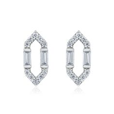 1/4ctw Baguette and Round Diamond Elongated Hexagon Earrings - Vintage Collection