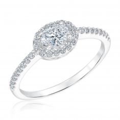 5/8ctw Oval Diamond Halo White Gold Engagement Ring | Classic