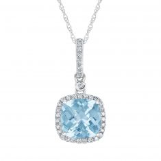 Cushion Aquamarine and Diamond White Gold Pendant Necklace | Watercolor