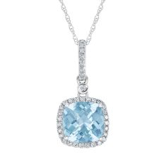 Cushion Aquamarine and Diamond White Gold Pendant Necklace - Watercolor Collection
