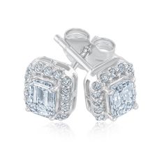 3/4ctw Emerald-Cut Diamond Halo White Gold Earrings | Classic
