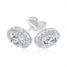 1ctw Oval Diamond Halo White Gold Earrings - Classic Collection