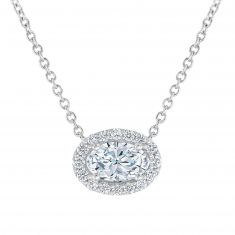 1/2ctw Oval Diamond Halo White Gold Pendant Necklace - Classic Collection