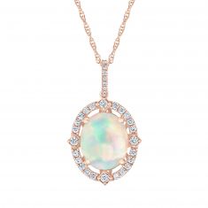 Oval Opal and 3/8ctw Diamond Frame Rose Gold Pendant Necklace | Watercolor
